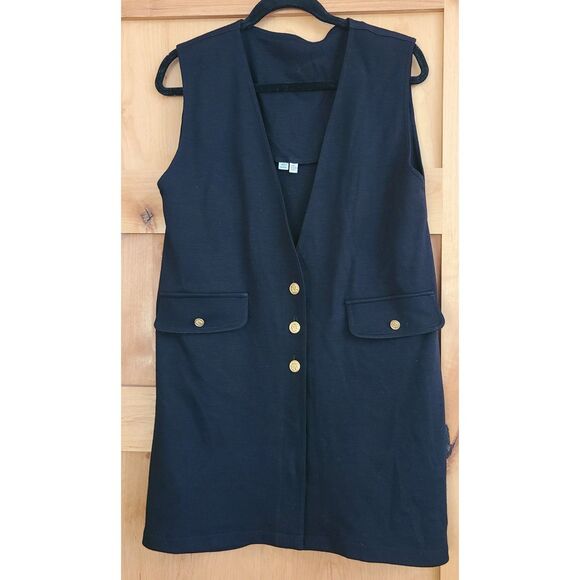 Black 100% Wool Vest Gold Buttons MEDIUM Minimalist Quiet Luxury Old Money M - Picture 1 of 9